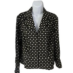 Jones New York Signature Jacket Black and White Polka Dot Front Zip Sz Lg